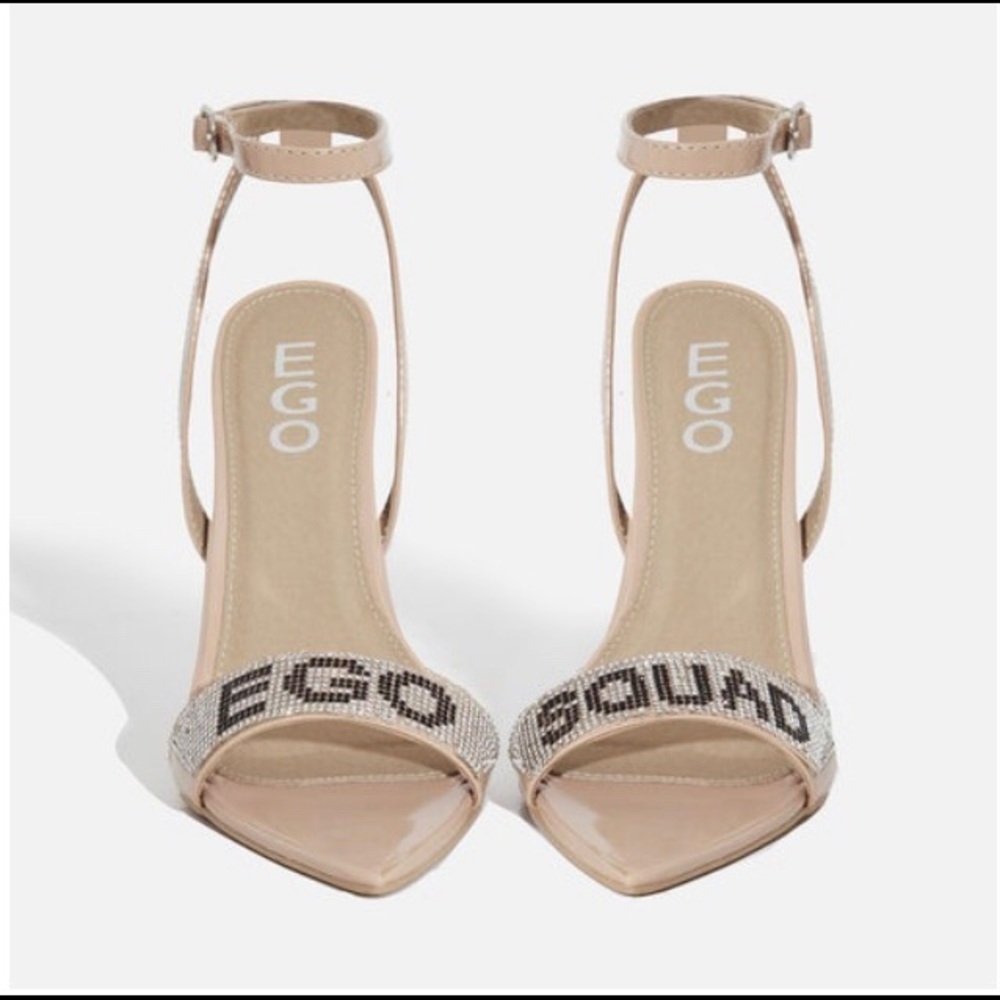 Ego Squad Diamante Detail Heel In Nude Patent - Picture 5 of 7